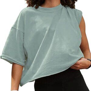Women's Oversize Workout Crop Tops Casual Short Sleeve‎ Shirt Sage Various Sizes